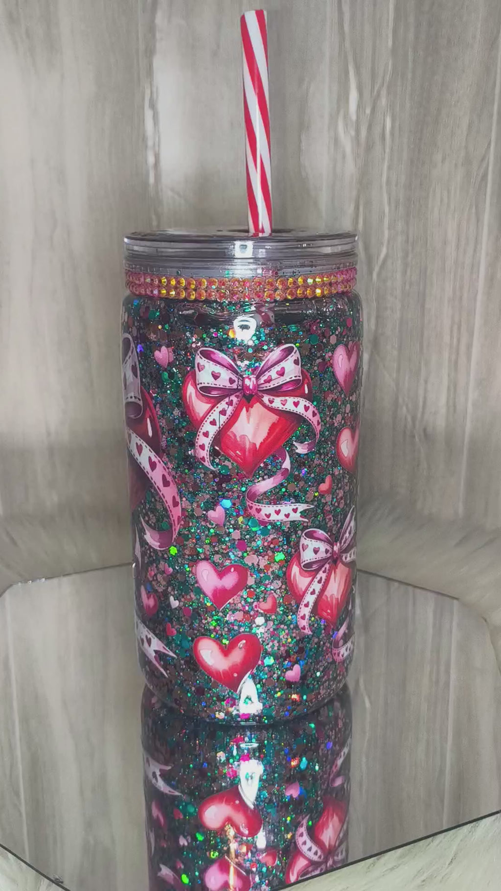 HEART WITH BOW 16 oz acrylic snowglobe tumbler