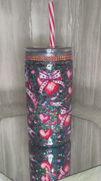 HEART WITH BOW 16 oz acrylic snowglobe tumbler