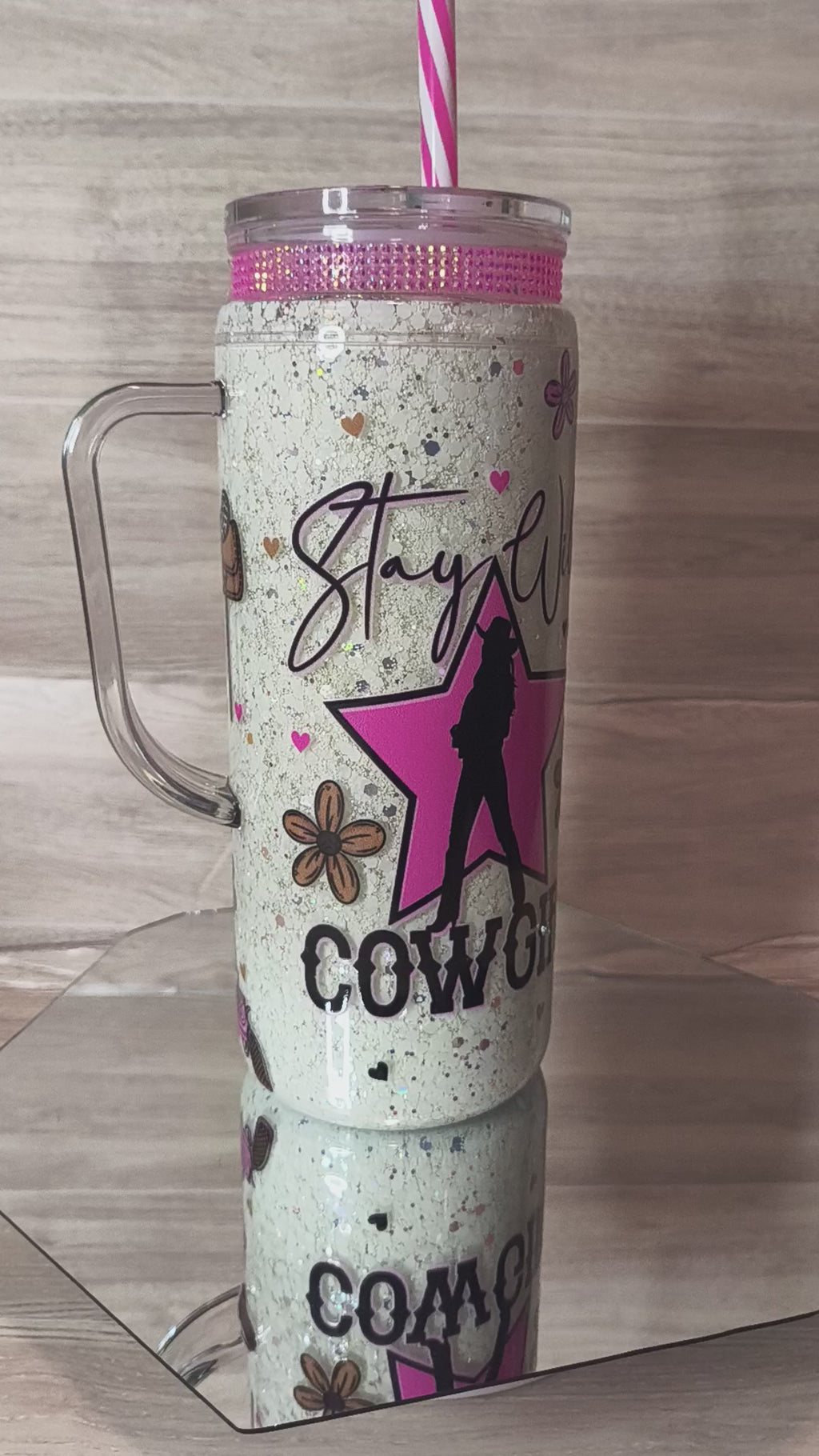 STAY WILD COWGIRL 20oz acrylic snowglobe with handle