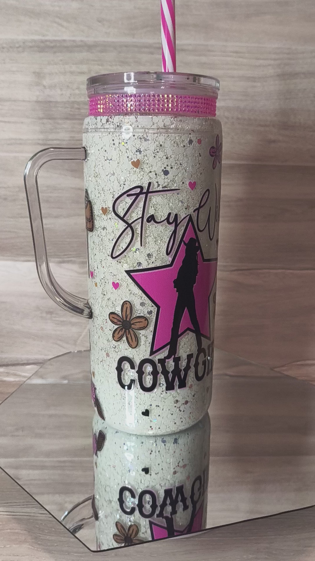 STAY WILD COWGIRL 20oz acrylic snowglobe with handle