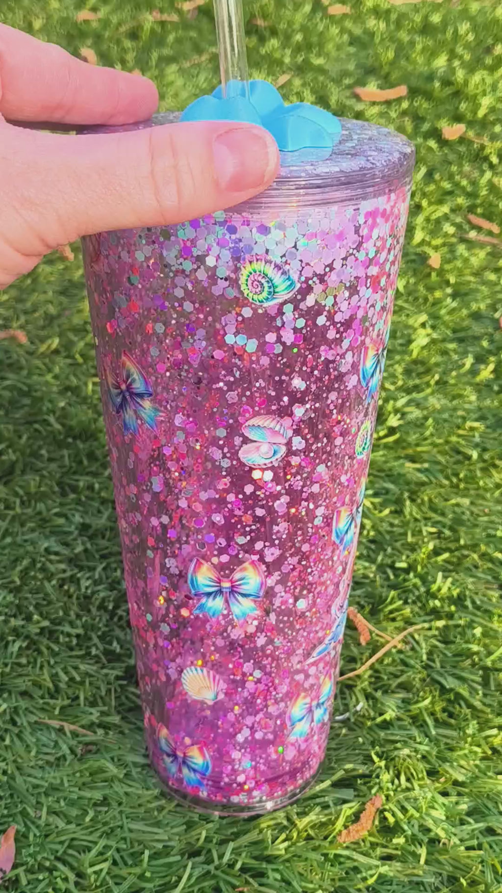 SEA TURTLE 24 oz snowglobe acrylic tumbler with topper