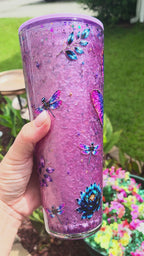 DRAGONFLY 24 oz acrylic snow globe tumbler mica waterfall