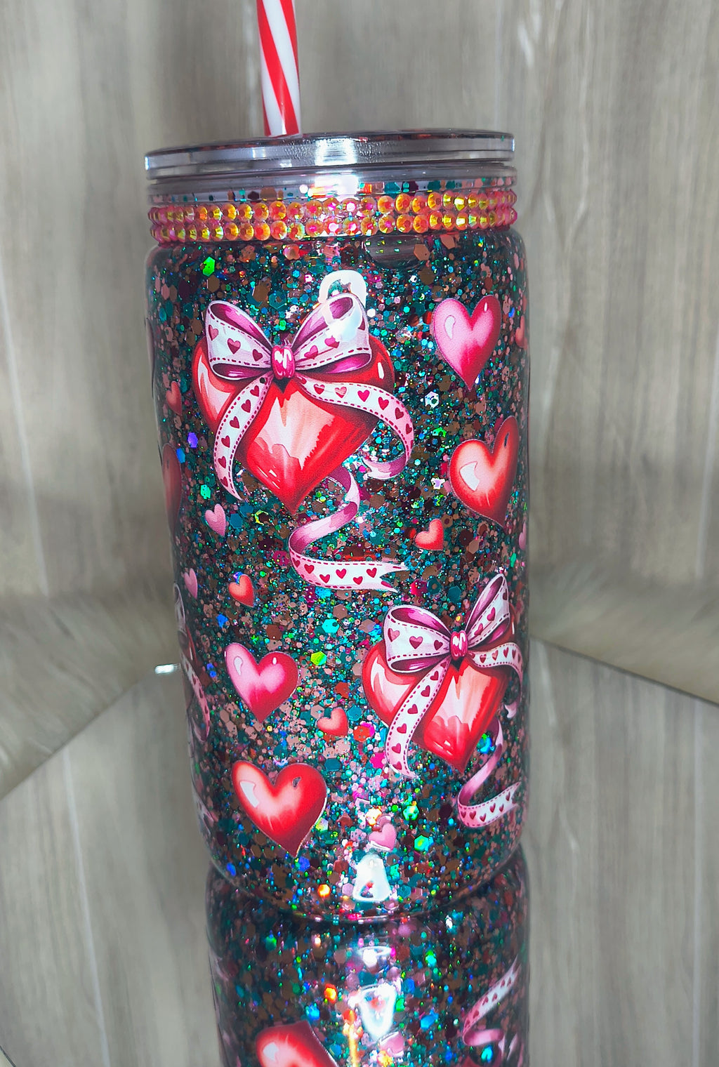 HEART WITH BOW 16 oz acrylic snowglobe tumbler