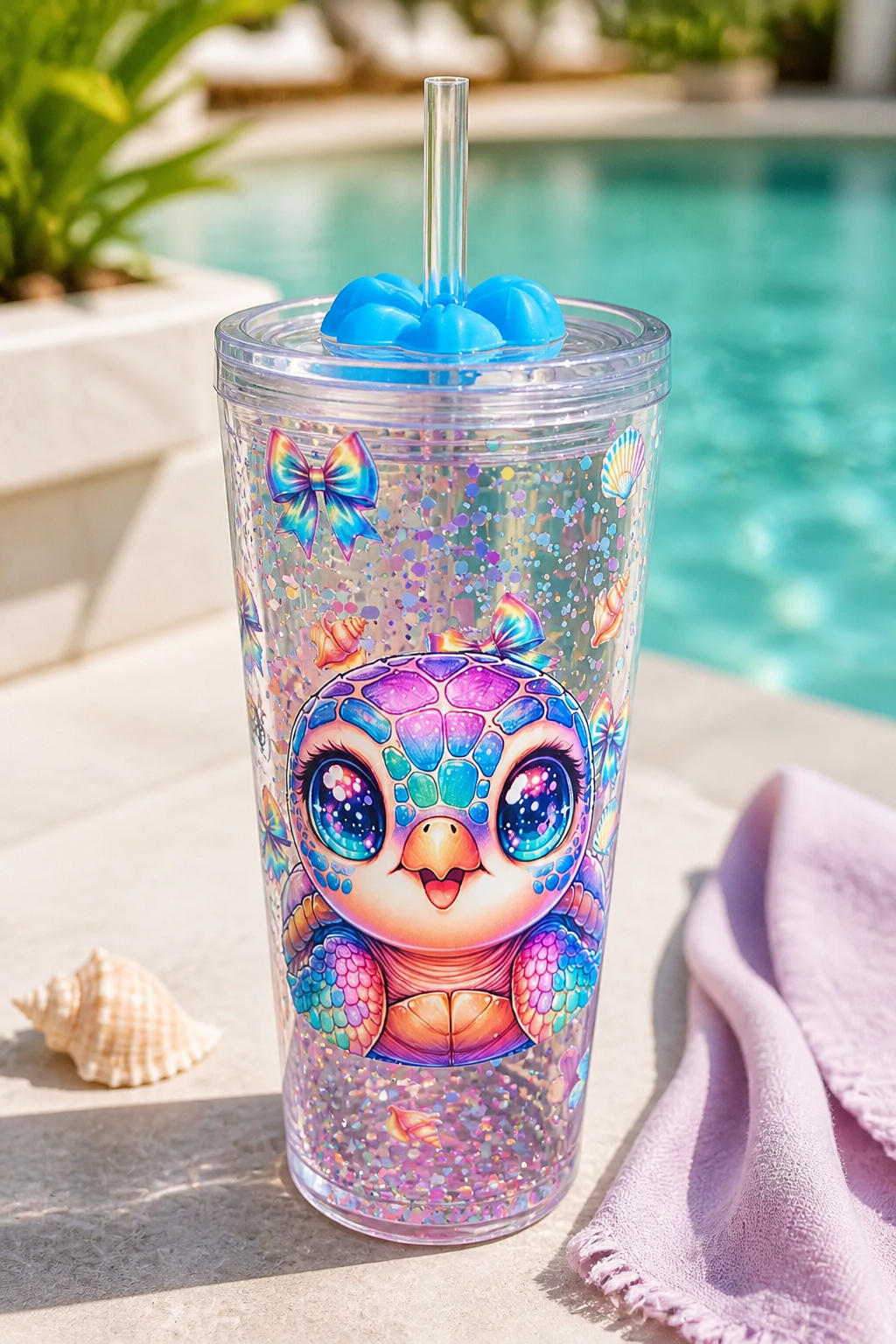 SEA TURTLE 24 oz snowglobe acrylic tumbler with topper