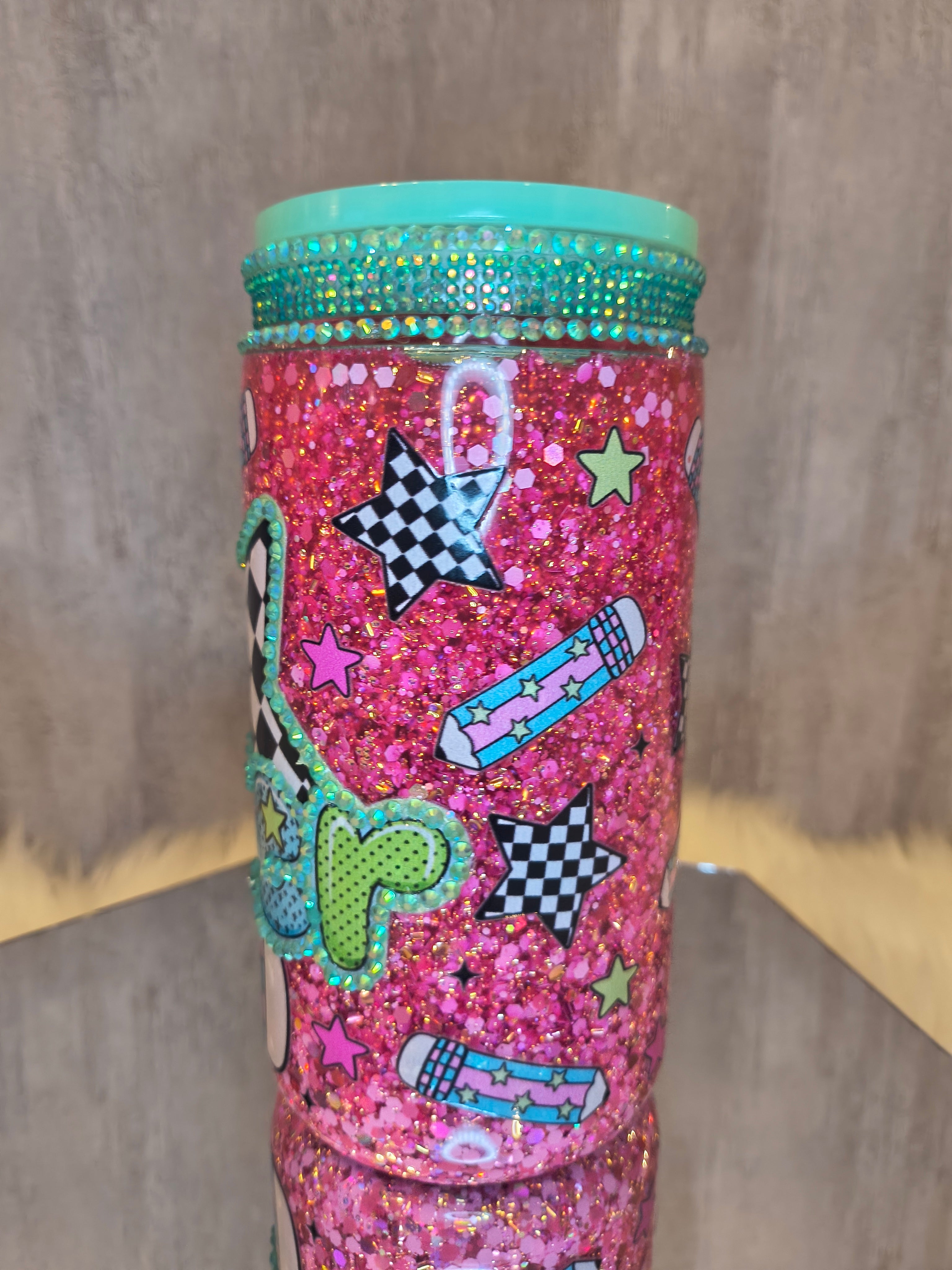 TEACHER 16 oz acrylic snowglobe tumbler with matching pen