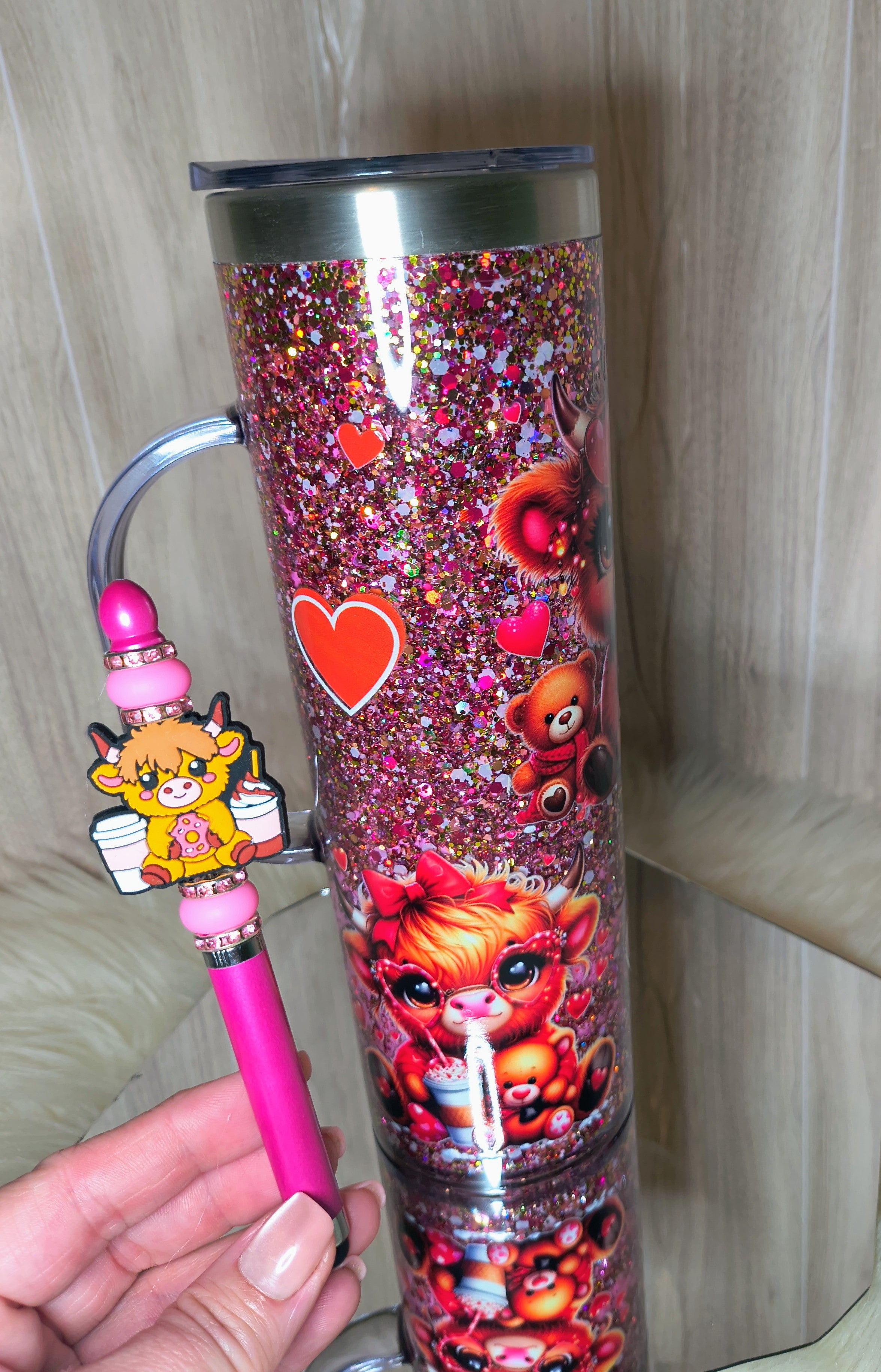 COW/COFFEE/HEART 20oz stainless steel snowglobe tumbler with matching pen