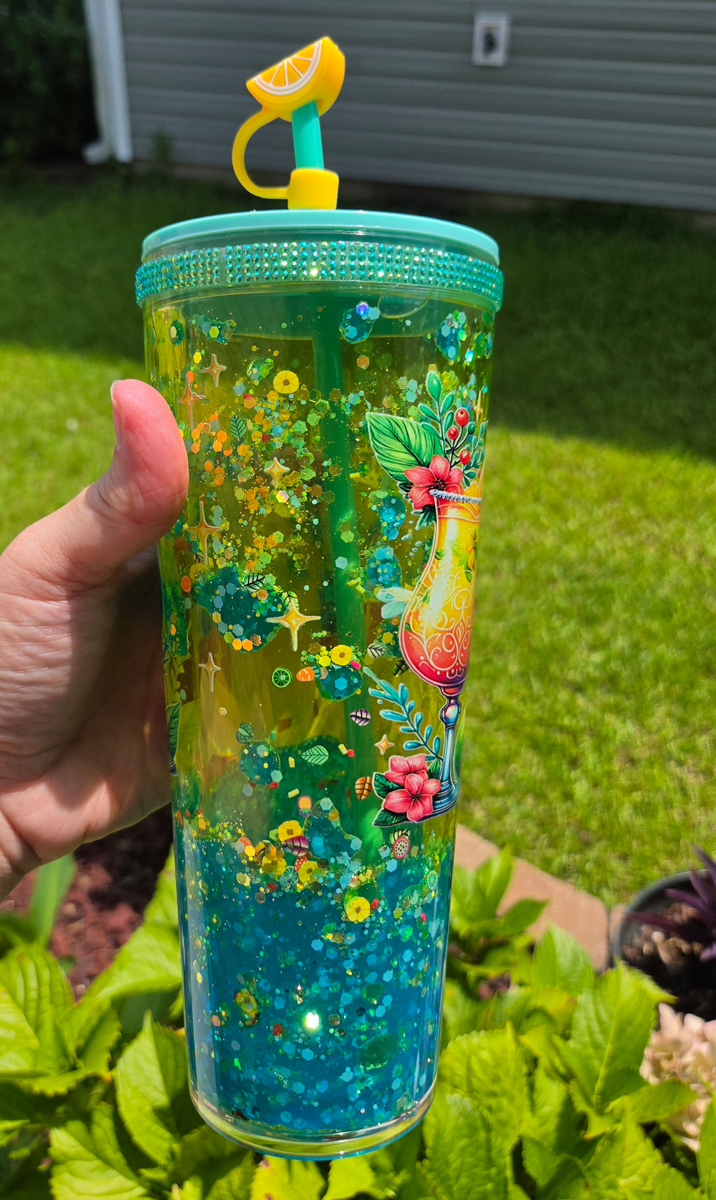 24 oz lava SUMMER WATER acrylic snowglobe tumbler