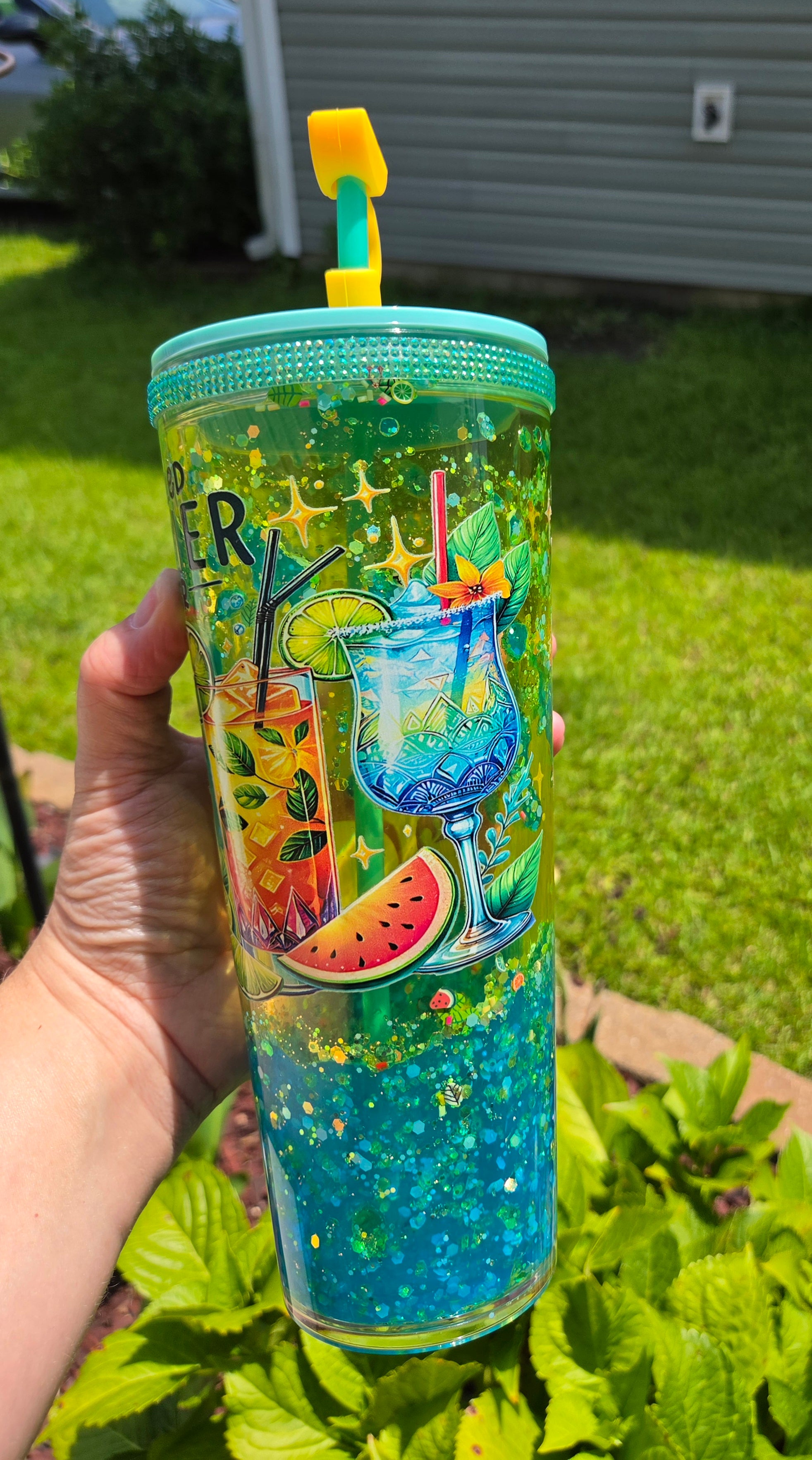24 oz lava SUMMER WATER acrylic snowglobe tumbler