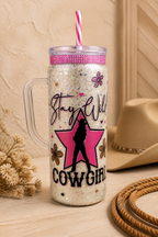 STAY WILD COWGIRL 20oz acrylic snowglobe with handle