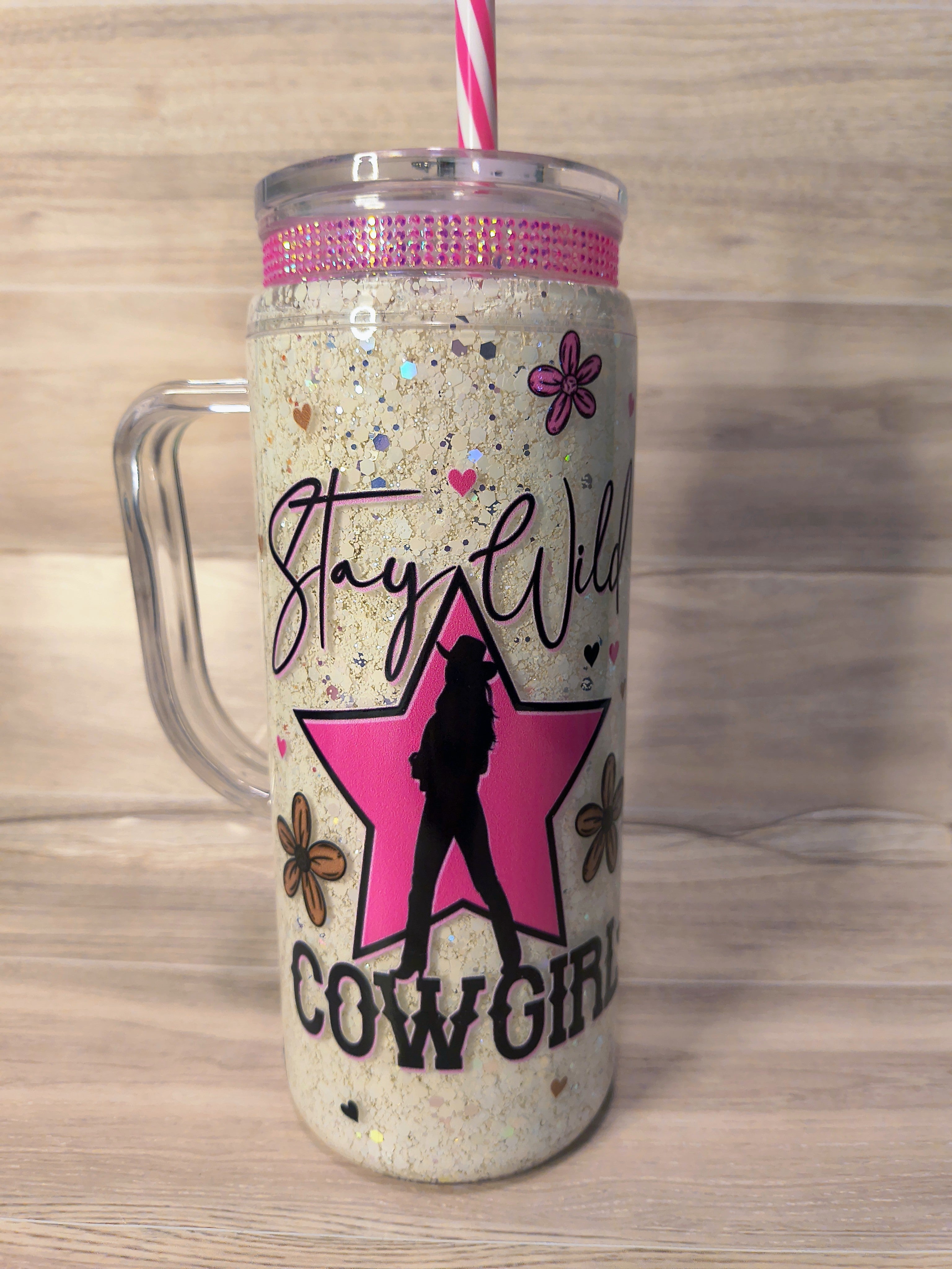 STAY WILD COWGIRL 20oz acrylic snowglobe with handle