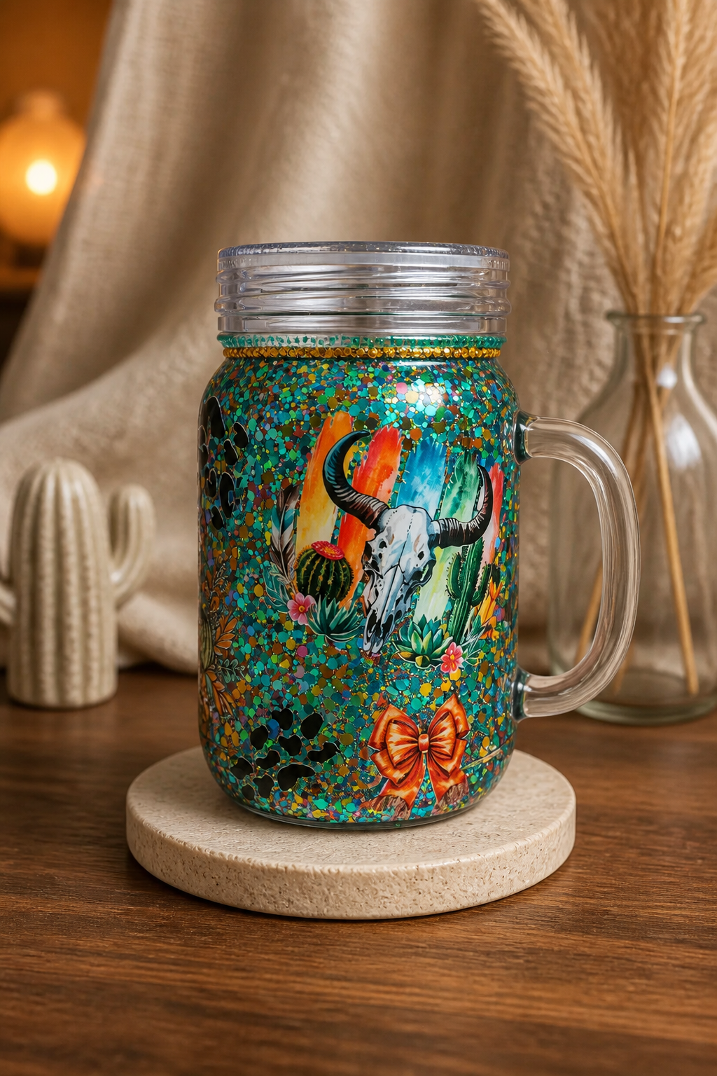 WESTERN 20 oz mason jar snowglobe acrylic tumbler with matching pen