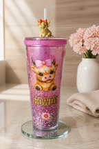 COW/CACTUS/HOWDY 24oz snowglobe acrylic tumbler with cow topper