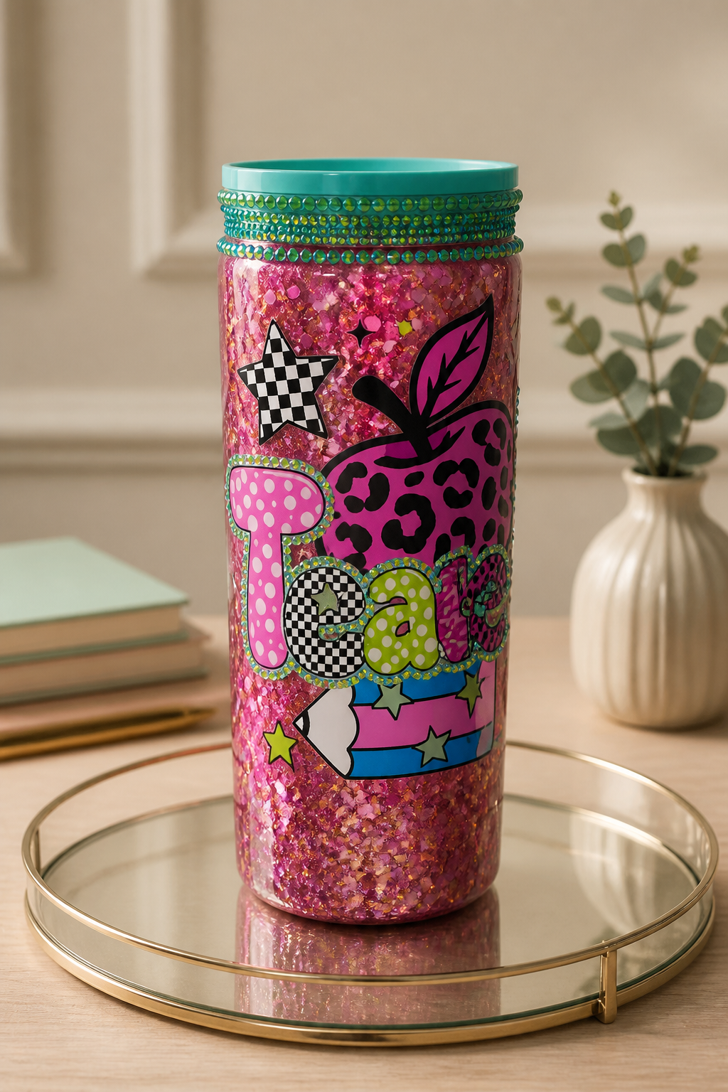 TEACHER 16 oz acrylic snowglobe tumbler with matching pen